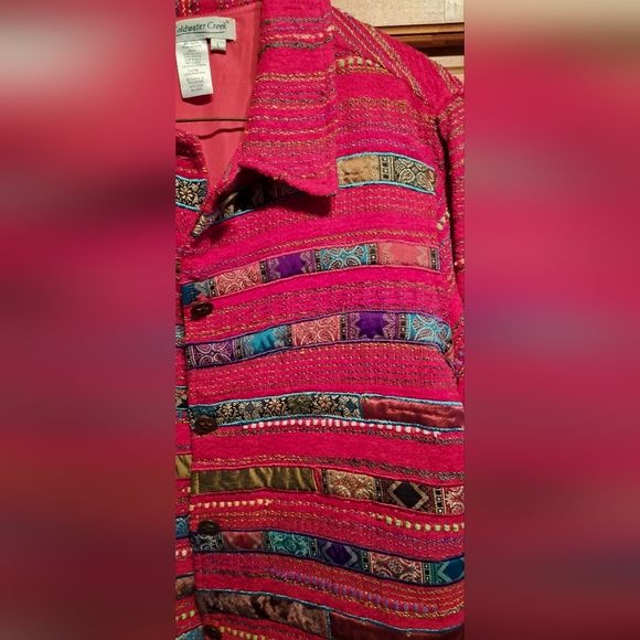 Ladies Coldwater Creek Red With Multi Colors Blazar LRG Raised Lines/Velvet etc. - Picture 5 of 12
